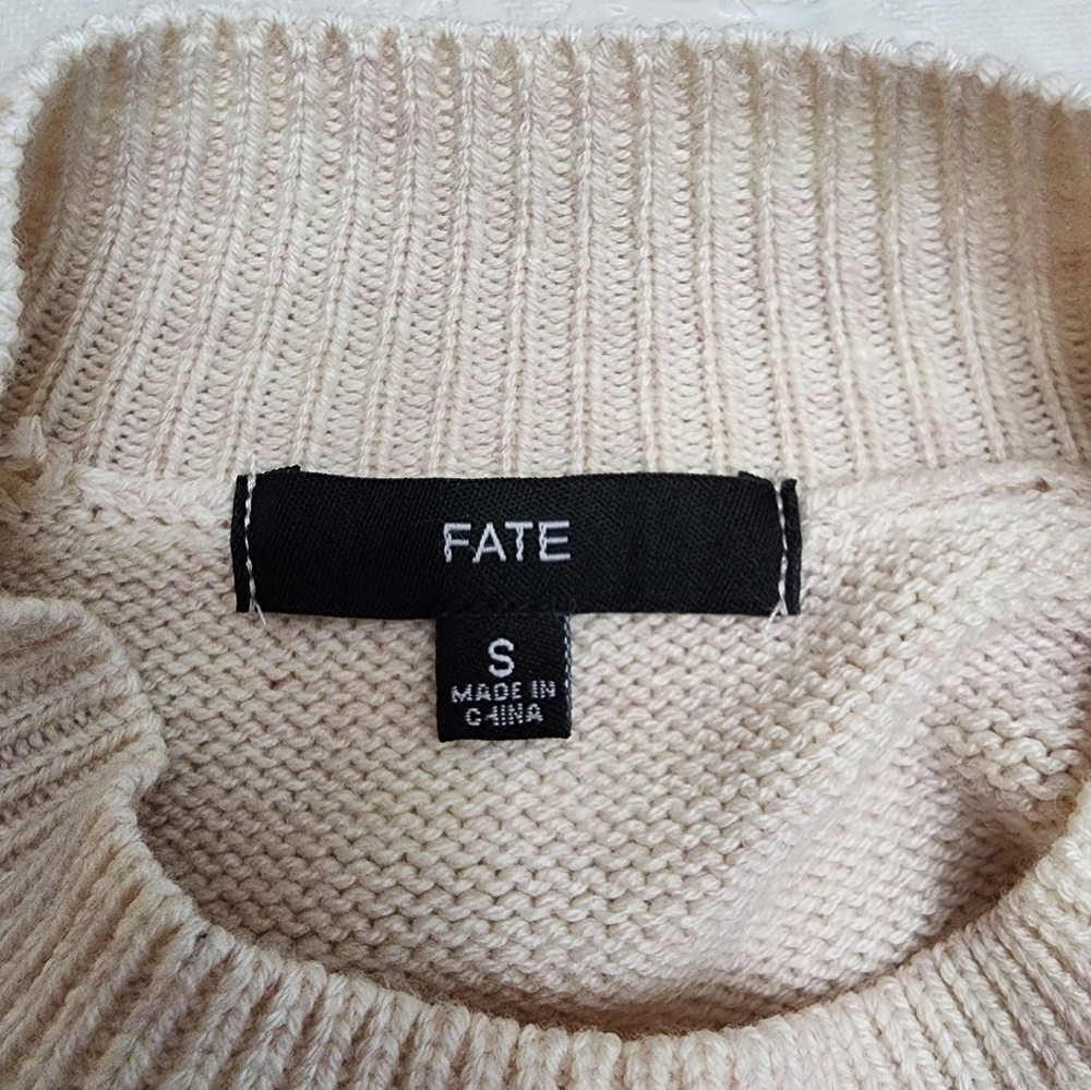 Fate knit sweater size S oatmeal puffed shoulder pullover longsleeve - Picture 8 of 12